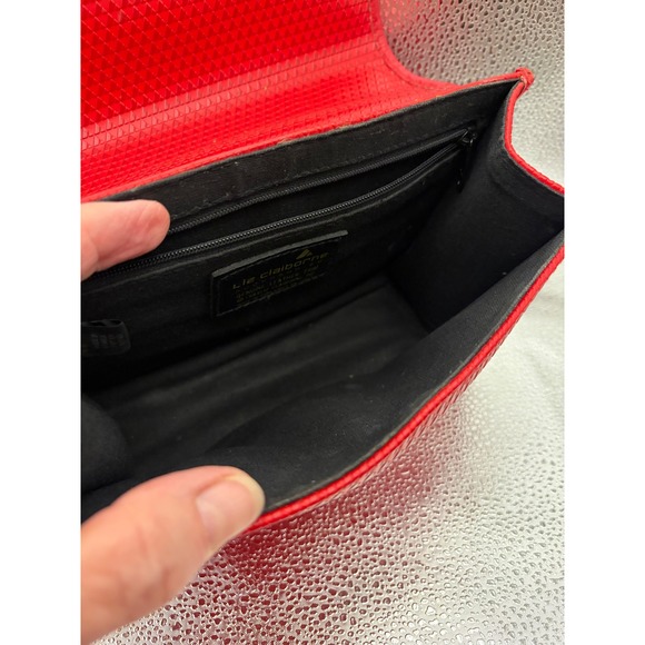 Liz Claiborne Red Textured Vintage Top Handle Handbag Genuine Leather Trim 1983 - Picture 4 of 6